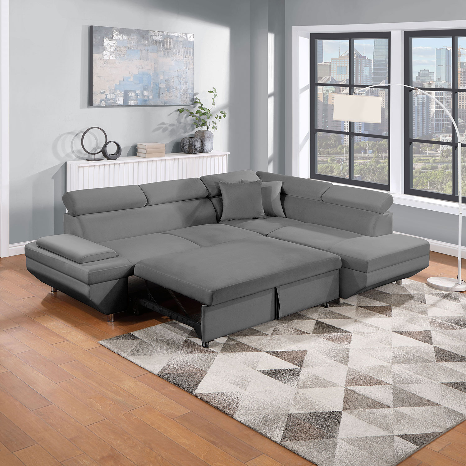 Kevinplus Velvet L Shape Sofa, Sleeper Sofa 2 in 1 Pull Out Couch Bed ...