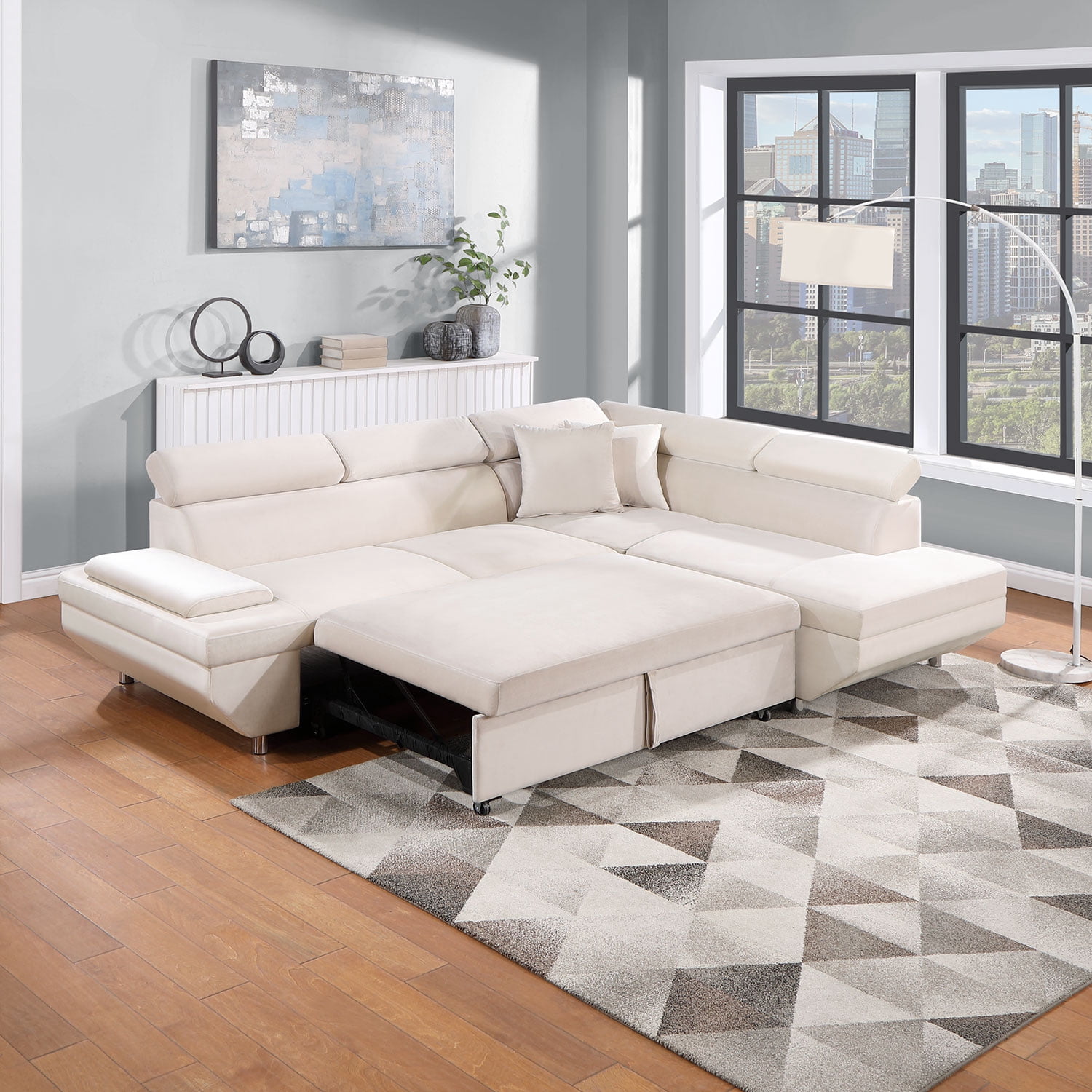 Kevinplus Velvet L Shape Sofa, Sleeper Sofa 2 in 1 Pull Out Couch Bed ...