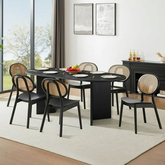 Kevinplus 78" Wood Small Space Dining Table for Kitchen Black Desk Top