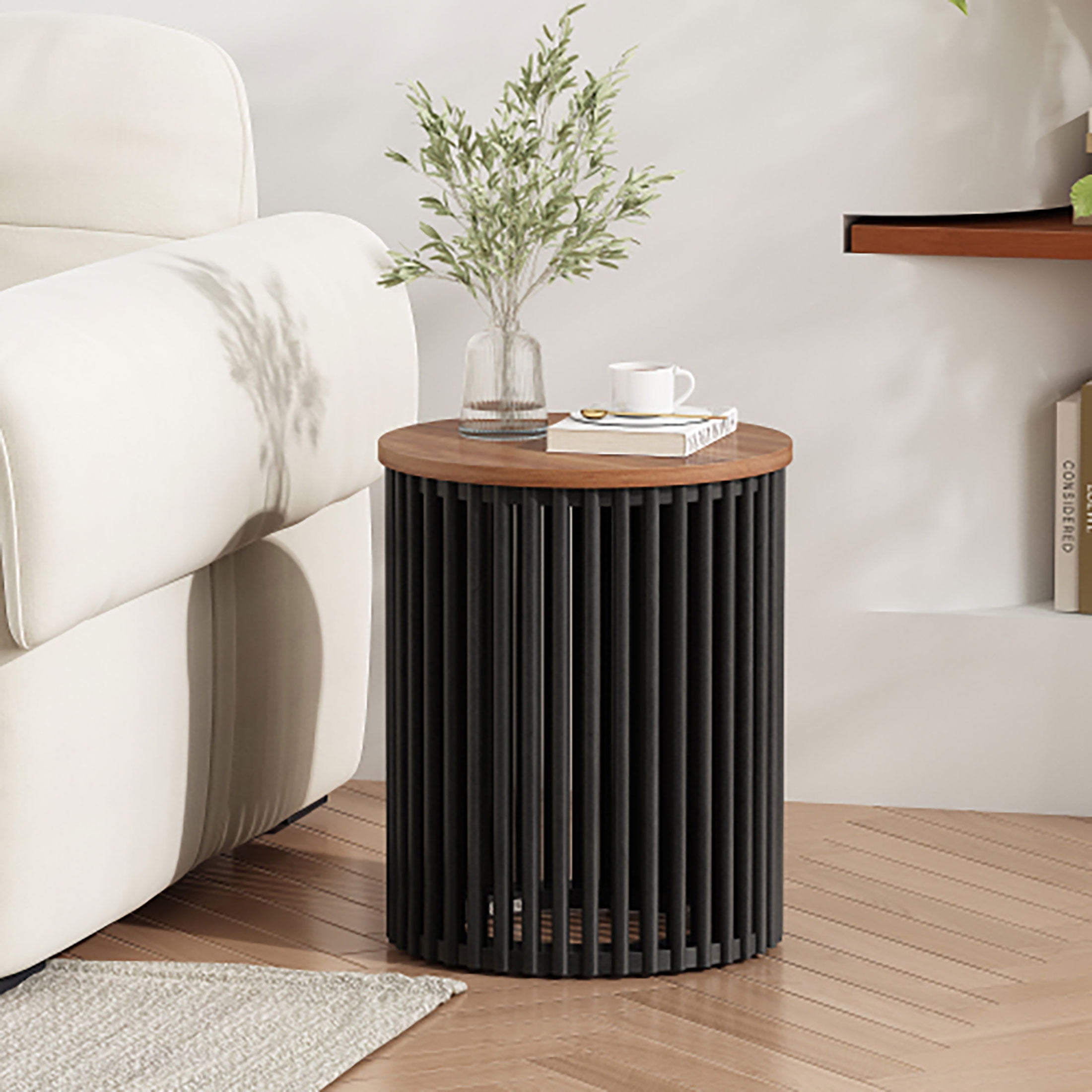 Kevinplus Wood Side Tables for Living Room, Small Space Natural, Black,21.50 Inch