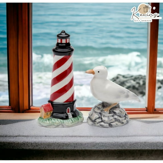 Kevins Gift Shoppe Ceramic Light House and Sea Gull Salt and Pepper Shakers