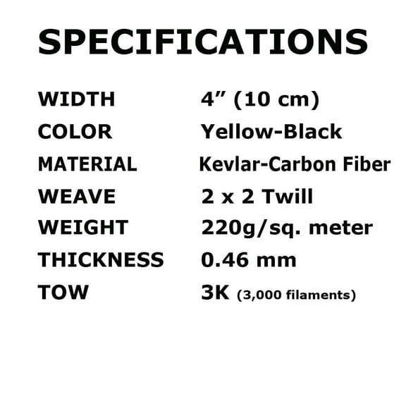 KARBXON 4 in x 10 ft - TWILL Weave - Advanced Carbon Fiber Fabric - YELLOW - 3K - 240g/meter