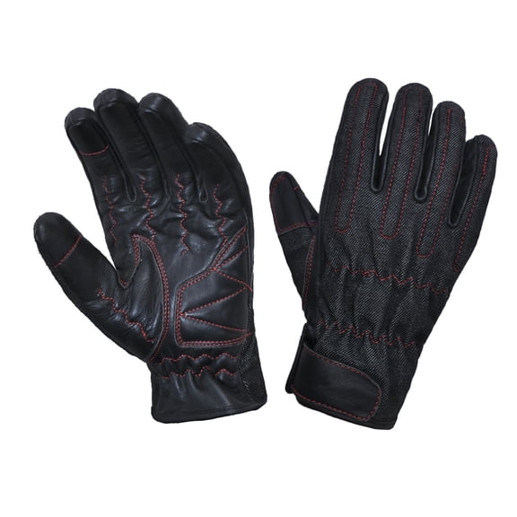 Kevlar Leather/Denim Gloves ,Black ,2XL