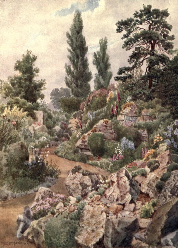 Kew Gardens 1908 In the Rock Garden Canvas Art - T Mower Martin (18 x 24)