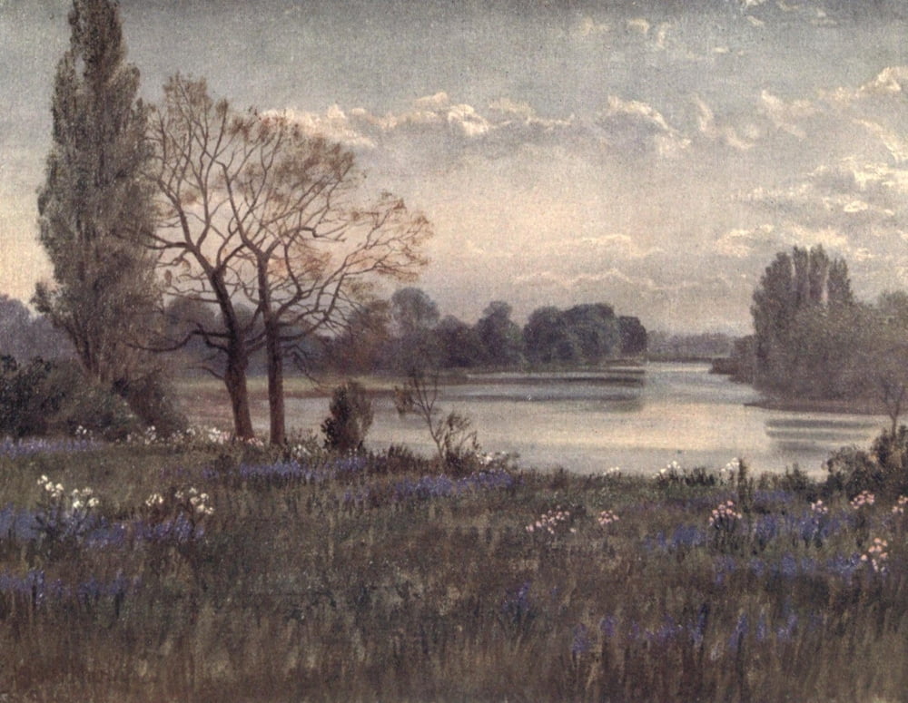 Kew Gardens 1908 Looking up the Thames Canvas Art - T Mower Martin (24 x 36)