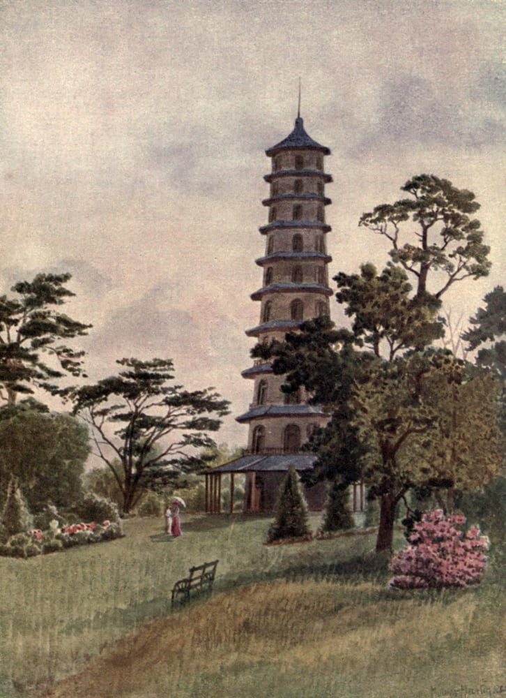 Kew Gardens 1908 The Pagoda Canvas Art - Thomas Mower Martin (18 x 24)
