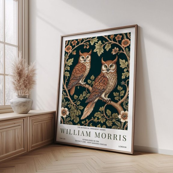 Kew Gardens Owl Poster, Vintage Botanical Floral Art