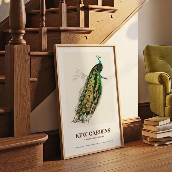 Kew Gardens Peacock Bird Art Print Vintage Natural History Illustration Botanical Wall Art Exotic Bird