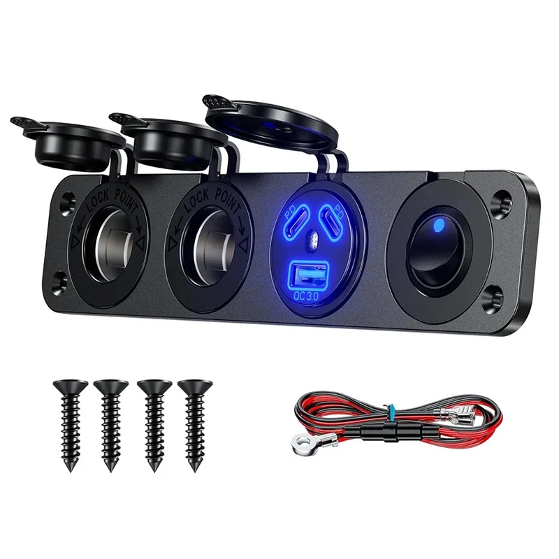 Kewig Upgraded 12V/24V USB C Cigarette Lighter Socket Panel 108W 3 ...