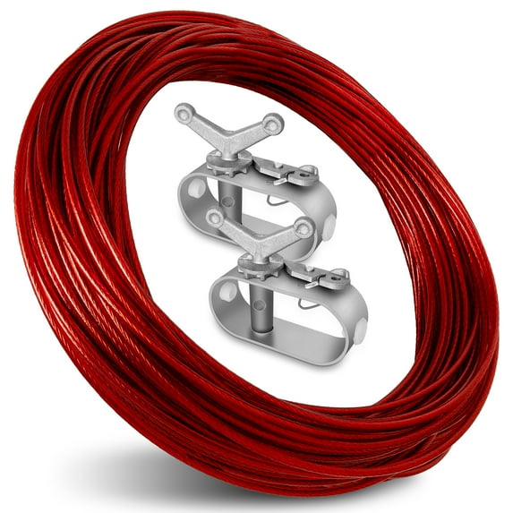 Kewkite 100ft Pool Cover Cable & 2 Winch Suitable for Above Ground Swimming Pool Plastic-Coated Steel Cable Aluminum Spring Loaded Ratchet for Securing Above Ground Swimming Pool Covers (Red)