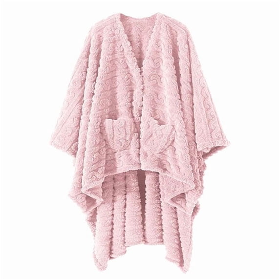 Kexcigo Wearable Blanket Hoodie Sherpa Fleece Shawl Blanket with Pockets Blanket Poncho Cape for Adults (Pink)