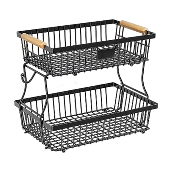 Kexuey Rigid Fruit Stand Large Capacity Fruit Storage Rack Ventilated Mesh Black Iron Wire Suitable For Kitchen Dining Room Cabinet Or Living Room