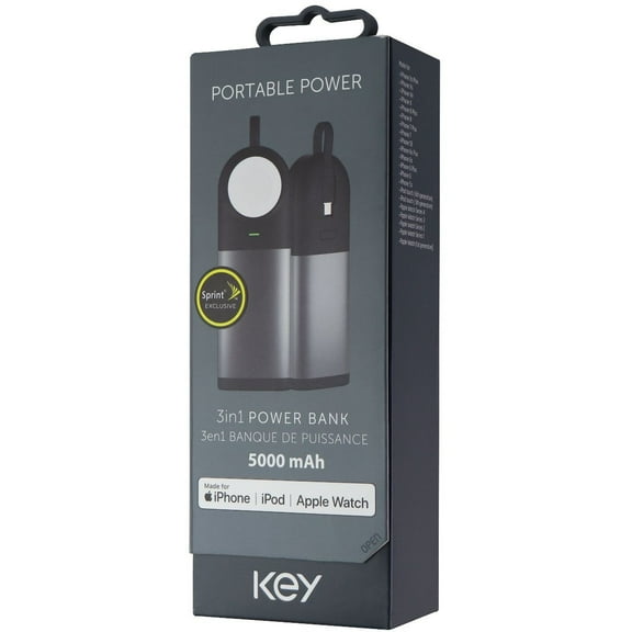 Key 3 in 1 Portable Power Bank for Apple Products - Black/Gray