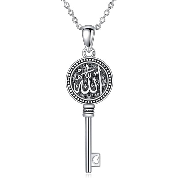 Key Amulet Necklace 925 Sterling Silver Allah Hecate Triple Moon Goddess Tetragrammaton Pendant Necklace Key Wiccan Pagan Pentacle Jewelry Gifts for Women