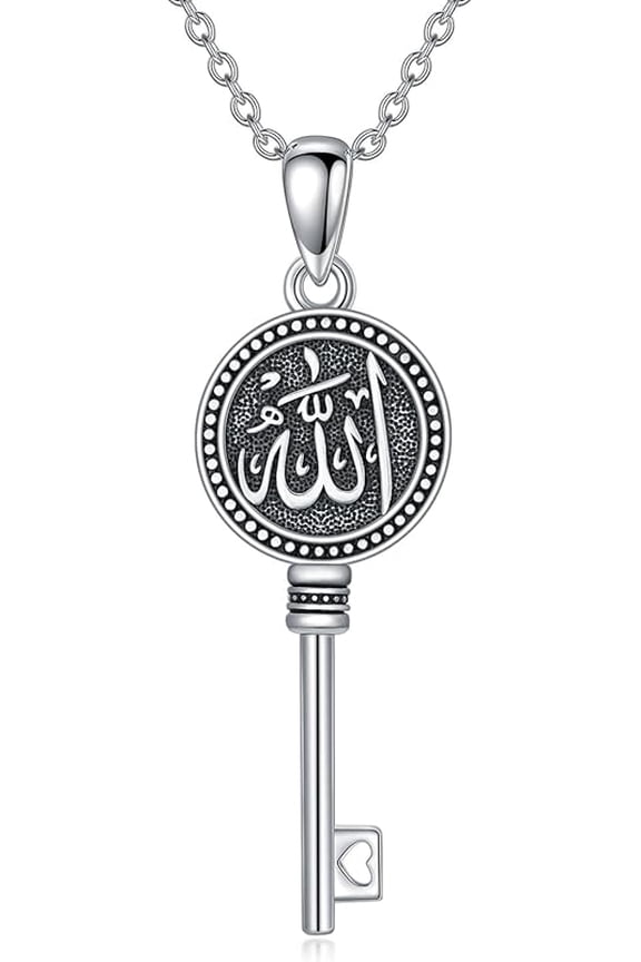 Key Amulet Necklace 925 Sterling Silver Allah Hecate Triple Moon Goddess Tetragrammaton Pendant Necklace Key Wiccan Pagan Pentacle Jewelry Gifts for Women