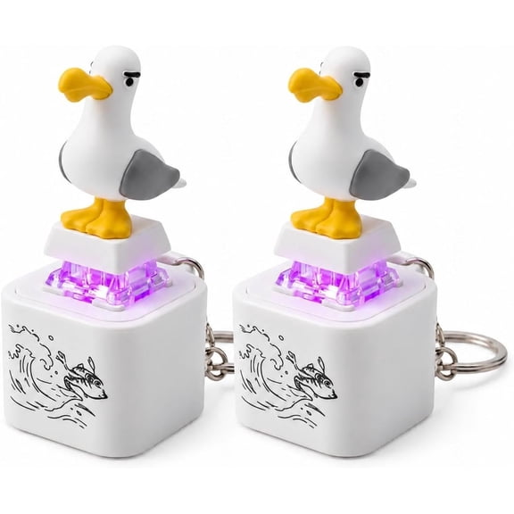 Key Board Fidget , Rechargeable Fidget Clicker with Real Sound and LED Light, Seagull Mine Button Keychain , Funny Interactive Desk Stress Relief Toy Gifts for Adults,white-2pcs