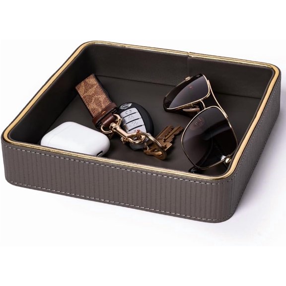 Key Bowl for Entryway Table| Leather Catch All Bowl for Keys| Key Dish Bowl for Entryway Table| Key Basket EDC Tray| Key and Wallet Holder Key Holder Bowl -Gray