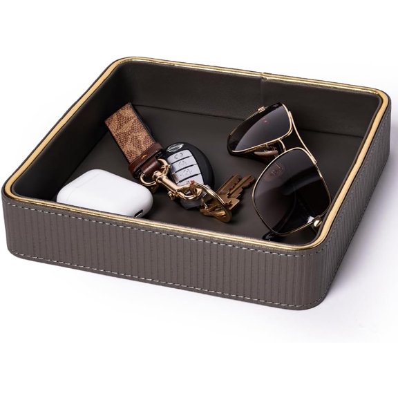 Key Bowl for Entryway Table| Leather Catch All Bowl for Keys| Key Dish Bowl for Entryway Table| Key Basket EDC Tray| Key and Wallet Holder Key Holder Bowl -Gray