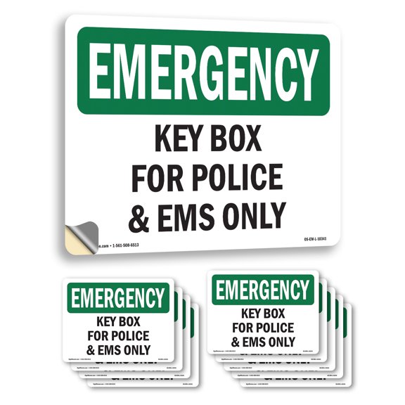 Key Box For Police And EMS Only! OSHA Emergency Vinyl Decal Label 14 Inch x 10 Inch - 10 Pack