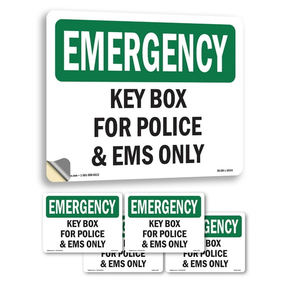 Key Box For Police And EMS Only! OSHA Emergency Vinyl Decal Label 14 Inch x 10 Inch - 5 Pack