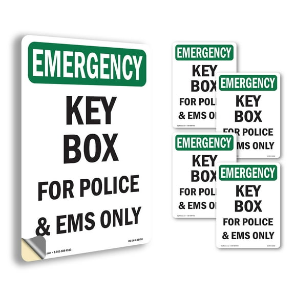 Key Box For Police And EMS Only OSHA Emergency Vinyl Decal Label 14 Inch x 10 Inch - 5 Pack
