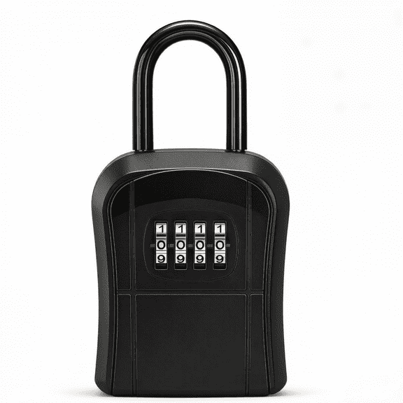 Biiend Key Safe Lock Box, Portable Combination Key Storage Box with Resettable 4-Digit Code, Wall Mounted or Hanging Key Lockbox for House Keys, Black