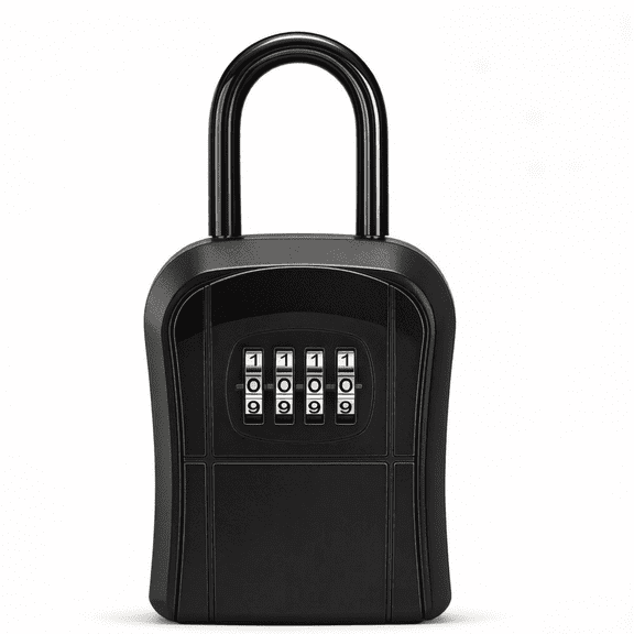 Biiend Key Safe Lock Box, Portable Combination Key Storage Box with Resettable 4-Digit Code, Wall Mounted or Hanging Key Lockbox for House Keys, Black