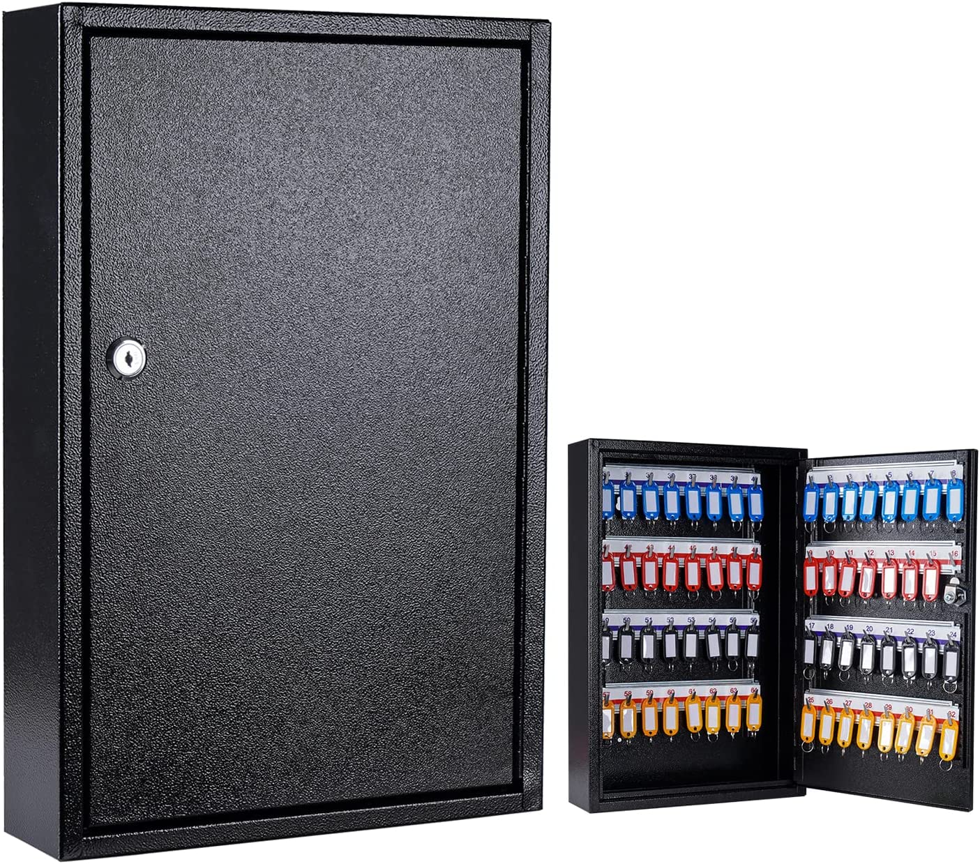 Key Box Wall Mount 64 Position Metal Locking Key Cabinet Organizer with ...