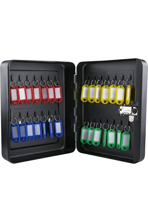 Key Box Wall Mount with Combination Lock, 28 Key Hooks & Tags Key Organizer, Steel Security Locking Key Cabinet, Storage Key Lock Box with Code, Key Management Cabinet