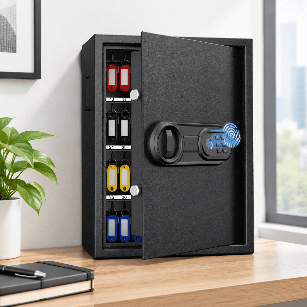 Key Lock Box Discrete Key Box Wall Mount Safe with Fingerprint Lock, 71 Key Hooks, Steel ...