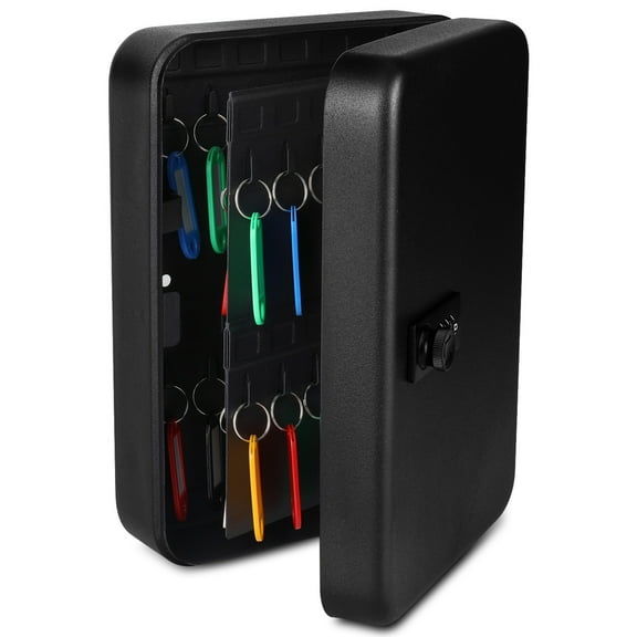 Key Cabinet Lock Box - Black Key Storage Box Wall Mount with Combination Lock, Secured Key Organizer Box with 48 Colored Key Holder for Homes, Office, Apartments, Hotels, Business