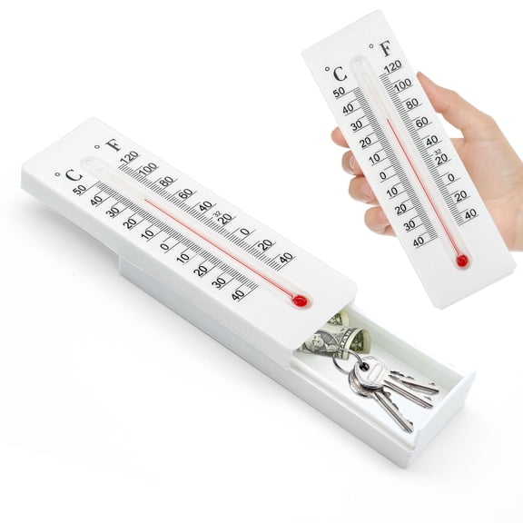 Key Cabinet Outdoor,Key Lock Box,Thermometer Decorative Hide a Keys Lockbox for Outside Waterproof Dexspoeny Secret Hidden Storage Coins,Money and Hold House Spare Keys for Safe Storage