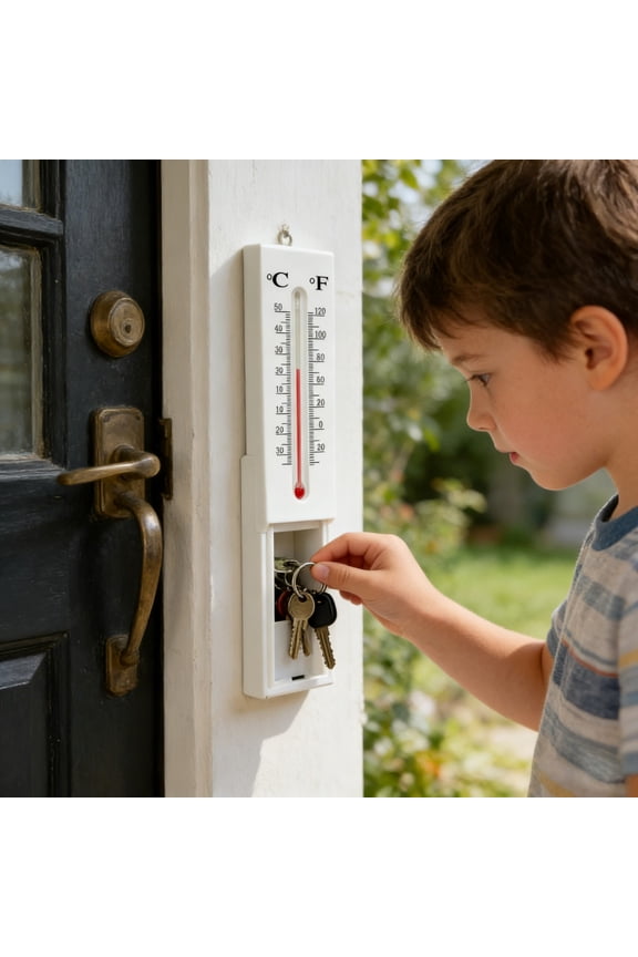 Key Cabinet Outdoor, Key Lock Box, Thermometer Decorative Hide A Keys Lockbox For Outside Waterproof For House Spare Keys Secret Compartment Items Outside Safe For Safe StorageWhite
