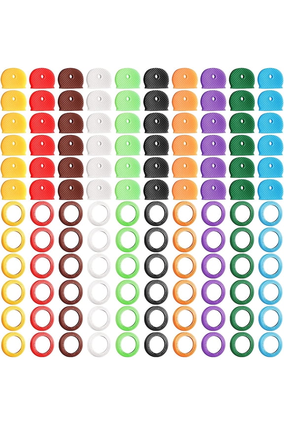 Key Caps Covers Tags Set, Plastic Key Identifier Coding Rings 10 Assorted Colors Key Cap Covers 2 Styles Key Toppers for House Keys Organization (120 Pieces)