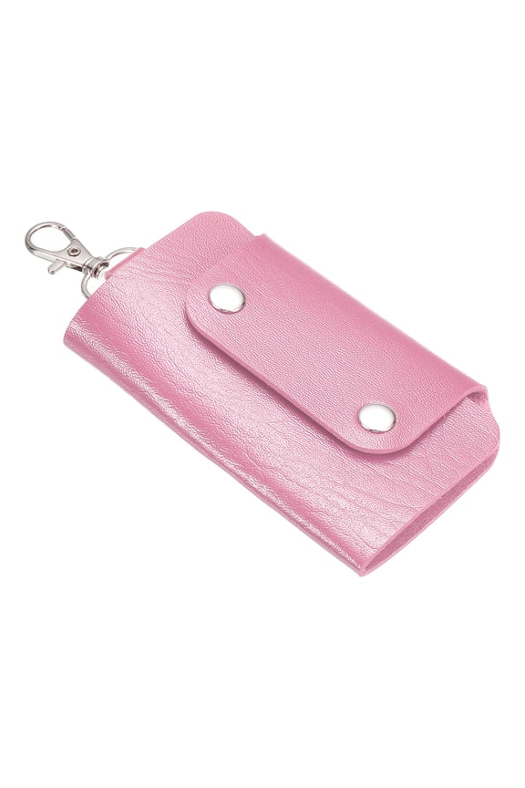 Key Case Cover, 1 pack PU Leather Keychain Holder Key Sleeve with 6 Keychains for Key Hanging Pink
