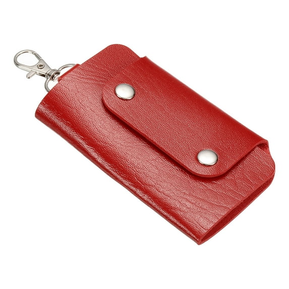 Key Case Cover, 1 Pack PU Leather Keychain Holder Key Sleeve with 6 Keychains for Key Hanging, Red