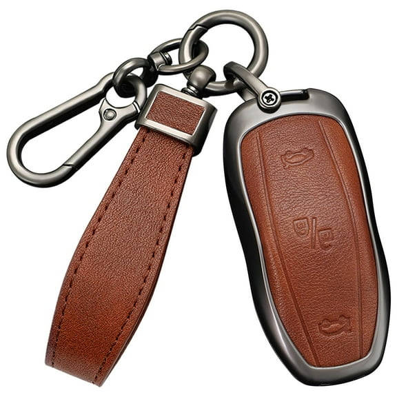 Key Case Cover Compatible with Tesla Model S Accessories with Keychains Alloy PU Leather Material Key Fob Cover Fit for Model s Car Key Protector Cover