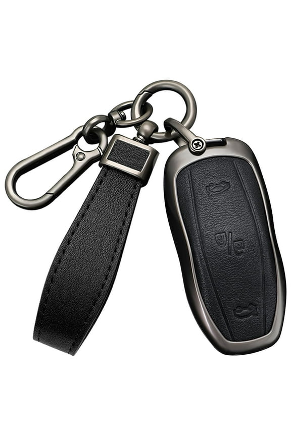 Key Case Cover Compatible with Tesla Model S Accessories with Keychains Alloy PU Leather Material Key Fob Cover Fit for Model s Car Key Protector
