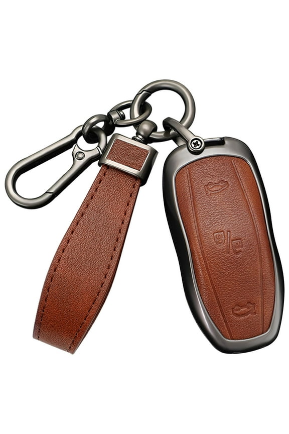 Key Case Cover Compatible with Tesla Model S Accessories with Keychains Alloy PU Leather Material Key Fob Cover Fit for Model s Car Key Protector