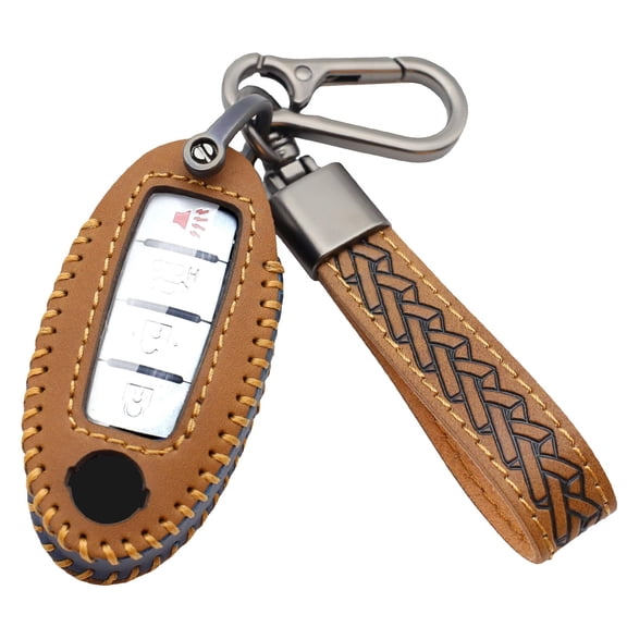 Key Case Holder Protector Keychain Compatible for Nissan Altima Rogue Sentra Pathfinder Murano Titan Maxima 370Z Smart Remote Fob Leather Cover