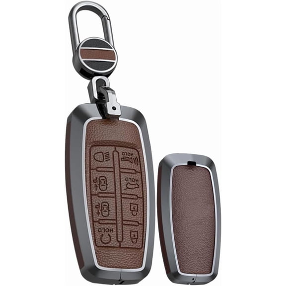 Key Case Holder Protector Keychain for Hyundai Genesis G80 GV80 8 Button Smart Key Fob Cover Leather Remote Accessory