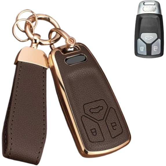 Key Case Holder Protector with Keychain for Audi A4 Q7 Q5 TT A5 SQ5 R8 S5 Upper Leather Soft TPU Key Fob Cover