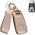 thumbnail image 1 of Key Case Holder Protector with Keychain for Audi A4 Q7 Q5 TT A5 SQ5 R8 S5 Upper Leather Soft TPU Key Fob Cover, 1 of 9