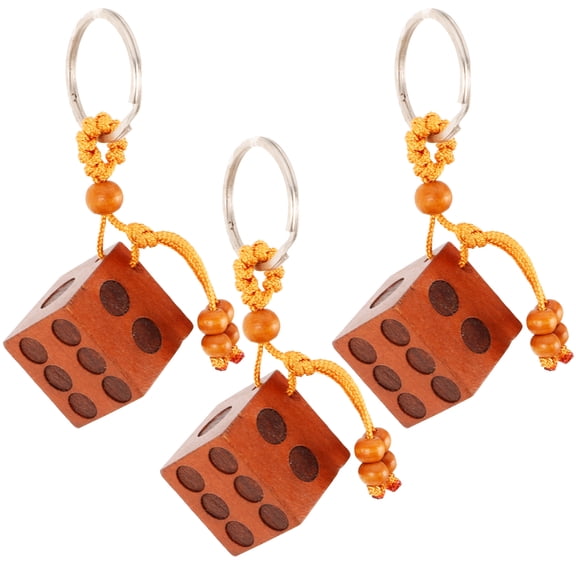Key Chain 3 Pcs Dice Keychains Pendant for Backpacks Wooden Holder Accessories Multifunction Retro Child
