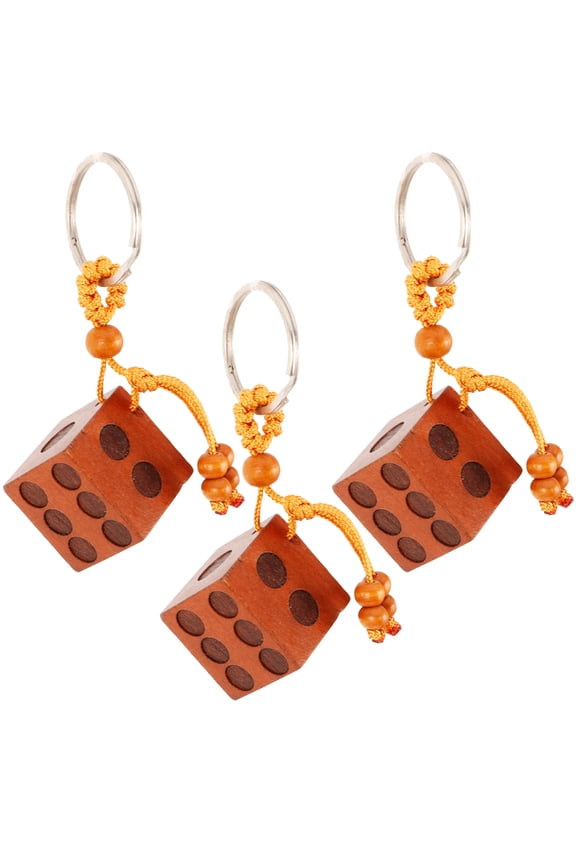 Key Chain 3 Pcs Dice Keychains Pendant for Backpacks Wooden Holder Accessories Multifunction Retro Child