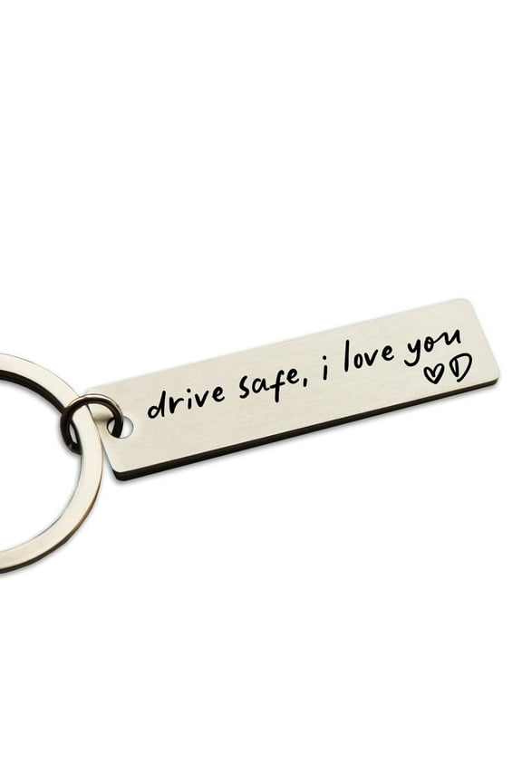 Key Chain Drive Safe I Love You Engraved Initial Personalized Gift for Husband Boyfriend Stainless Steel Keychain Gift Car Accessories New Drive Gift Brother Valentine's Gifts (D)