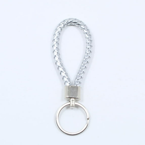 Key Chain Leather Rope PU Braided Rope School Bag Bus Card Set Water Cup Car Key Chain Ring Accessories Small Gift Lanyard - Silvery