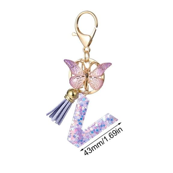 Key Chain Pendant, Letter Keychain, Butterfly Tassel Keychain with Gradient Pendant and Letter Decoration, Elegant Multi-Functional Accessory for Backpack Car Keys Home