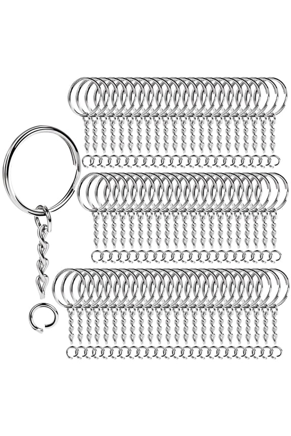 Key Chain Rings Bulk 60 Sets, 25mm Silver Split Key Rings with 26mm Chains and Open Jump Rings, DIY Keychain Making Kit for Crafts, Jewelry, Bag Charm, Gifts
