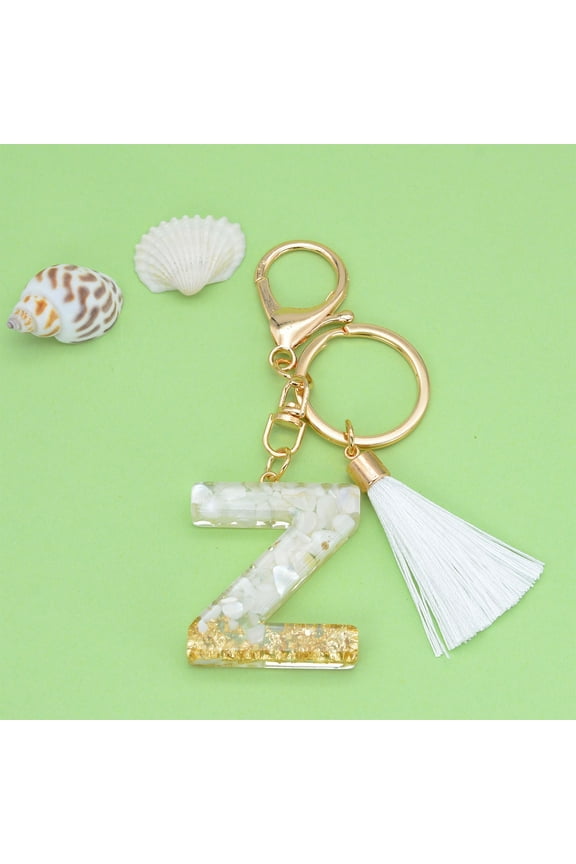 Key Chain with Tassel Crystal Pendant, QQZ Custom Letter Personalized Keychain for Bag, White Fashionable Drop Pendant Key Ring for Keys Gift